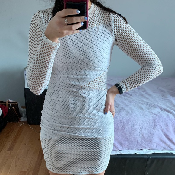 white fishnet bodycon dress